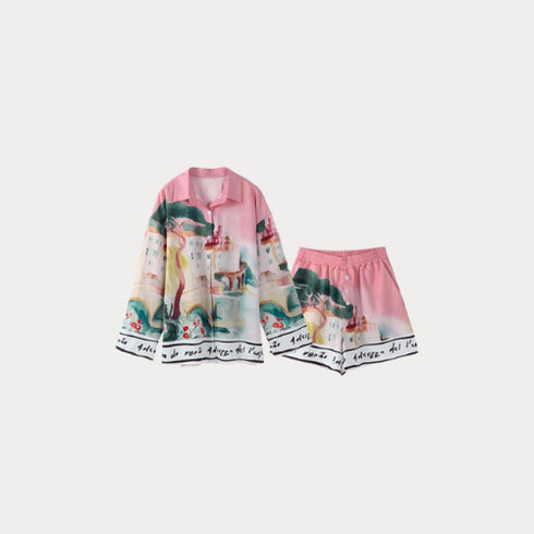 2025 Summer Printed Shirt & Shorts Set for Women – Casual Loose Lapel Outfit